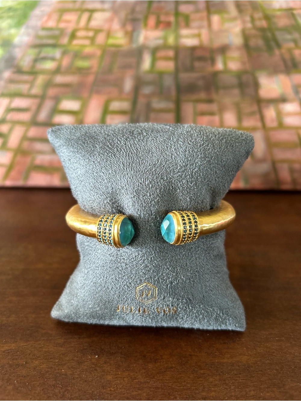 Julie Vos Gold Open Cuff with Bahamian Blue Gemstone Terminals
